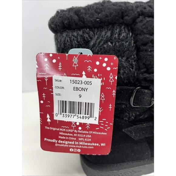 MukLuks Boots Womens 9 Alyx Winter Ankle Booties Ebony Faux Suede Fur Pull On - Picture 5 of 11